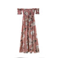 Fashion lady women maxi dress cheap pink printed floral smart maxi Casual Dresses